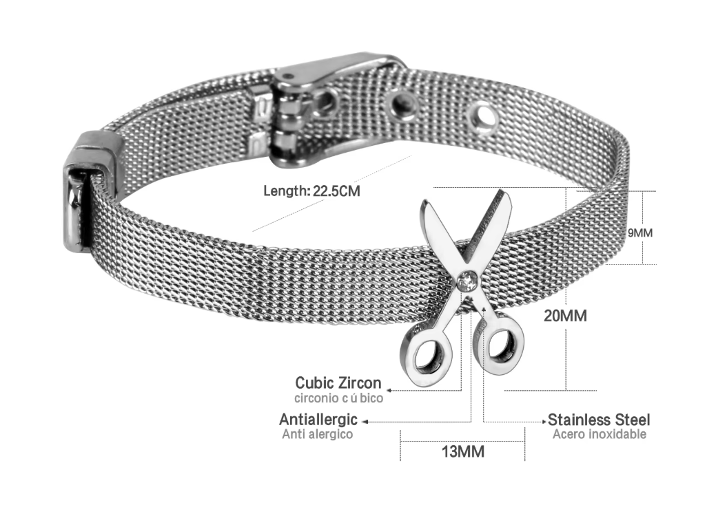 scissors-charm-stainless-steel-mesh-bracelet