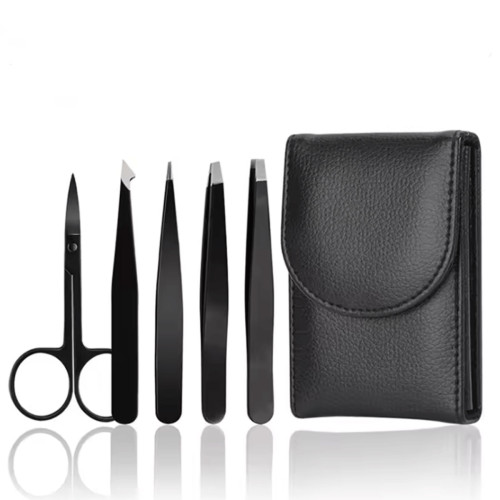 5Pcs Eyebrow & Facial Grooming Tweezers Set with Case
