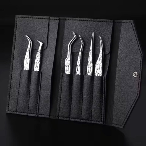 Eyelash Extension Tweezers Set with Leather Case