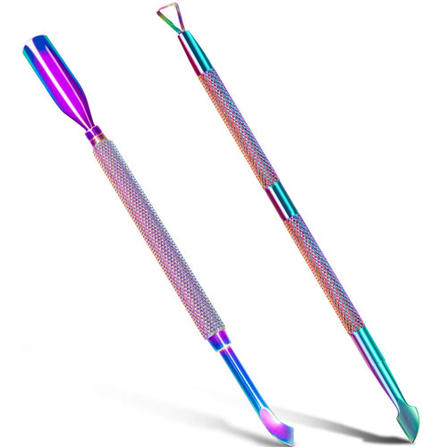 2PCS Cuticle Pusher & Nail Scraper Set (Chameleon/Rainbow)