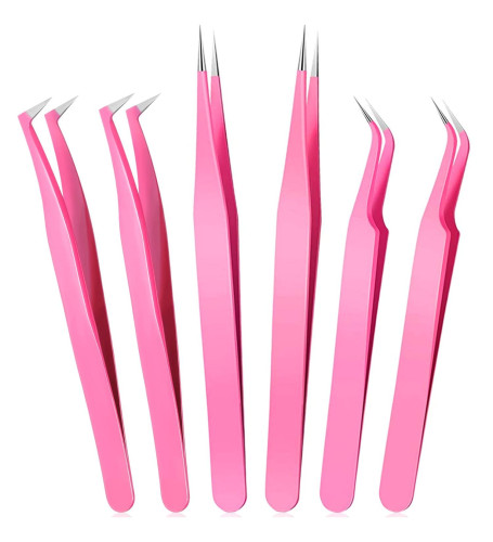 Professional Stainless Steel Lash Tweezers Set (Pink)