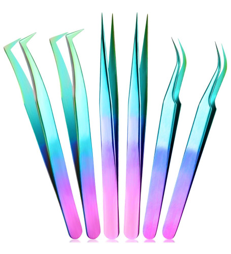 High Precision Lash Tweezers Set (Rainbow Stainless Steel)