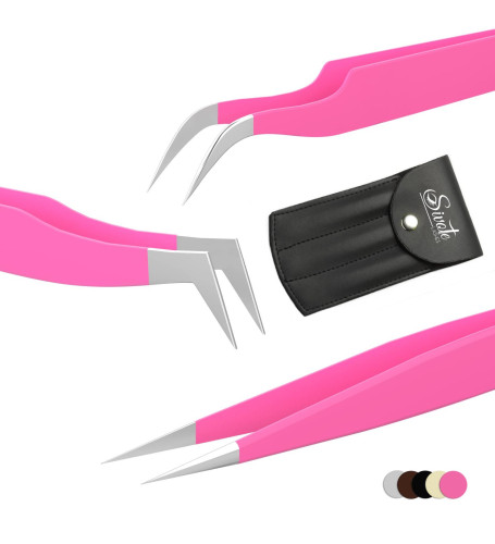 Lash Tweezers Set for Eyelash Extensions (Pink)