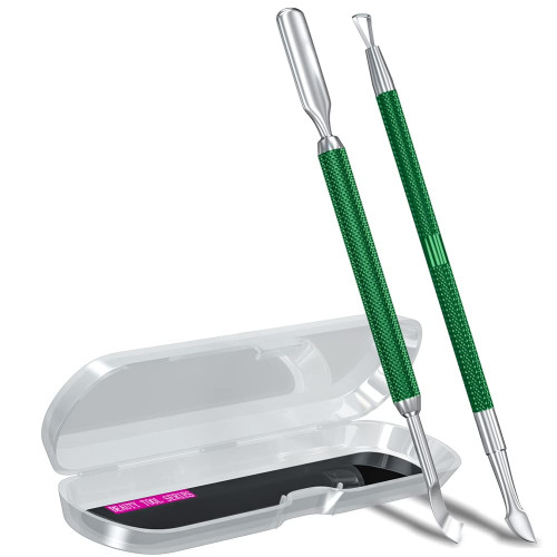 2PCS Cuticle Pusher & Nail Scraper Set (Dark Green)